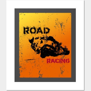 Motorcycle road racing grunge silhouette logo Posters and Art